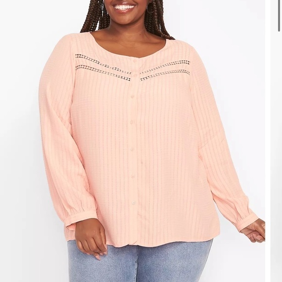 Lane bryant Peek Crew-Neck Button-Front Blouse - Picture 1 of 9